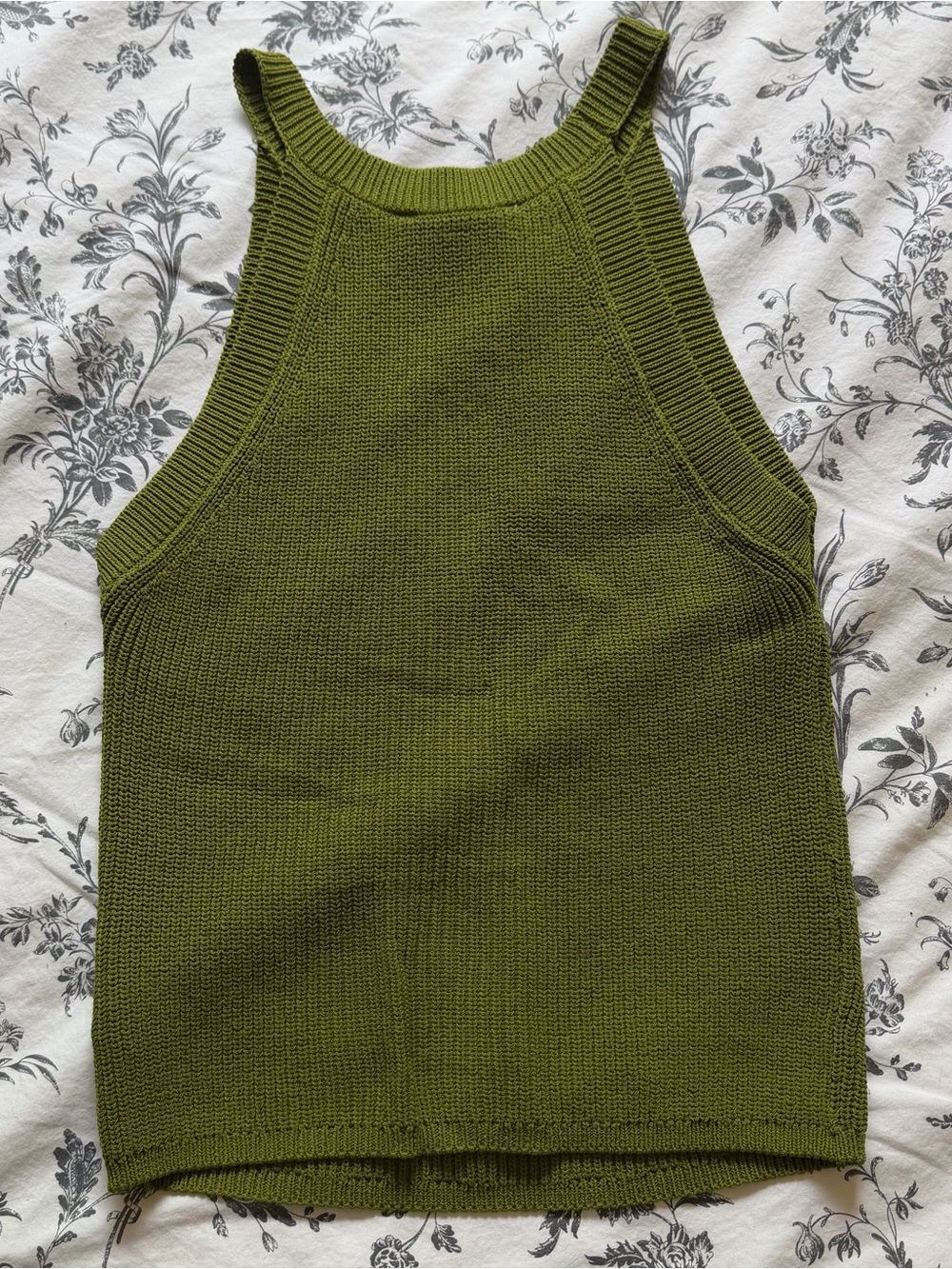 Rib-Trim Knit Olive Top